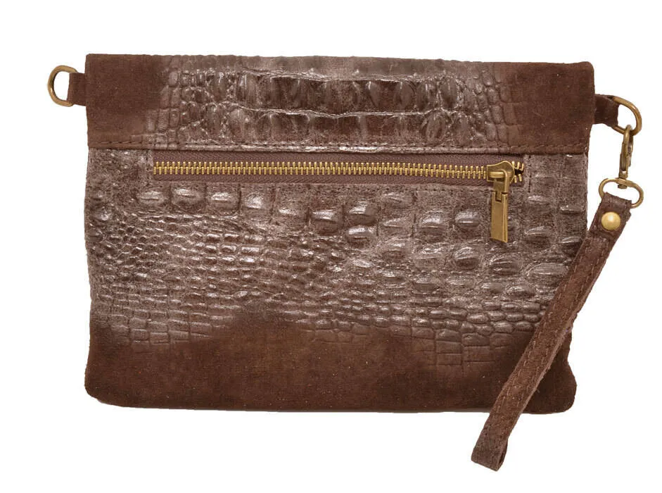 Pochette cuir vachette femme dark brown