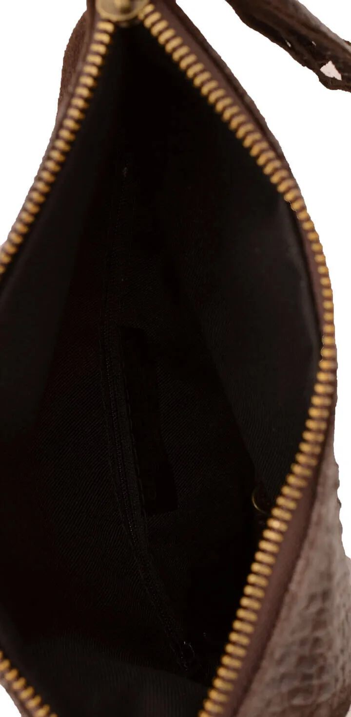 Pochette cuir vachette femme dark brown