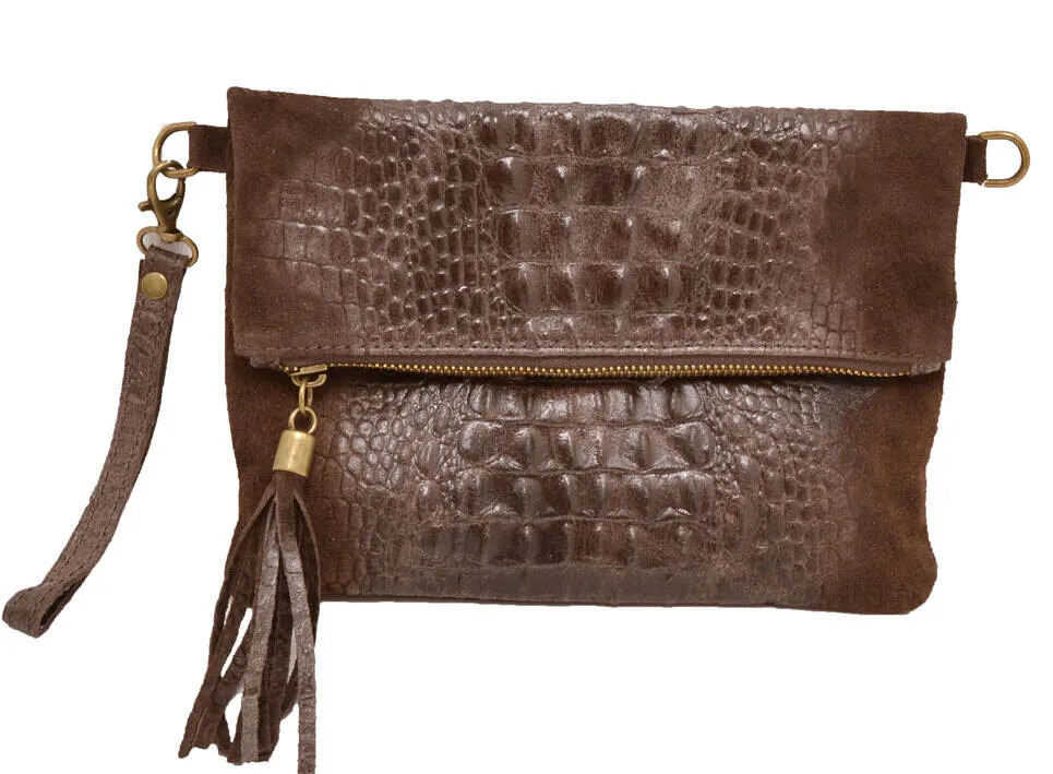 Pochette cuir vachette femme dark brown