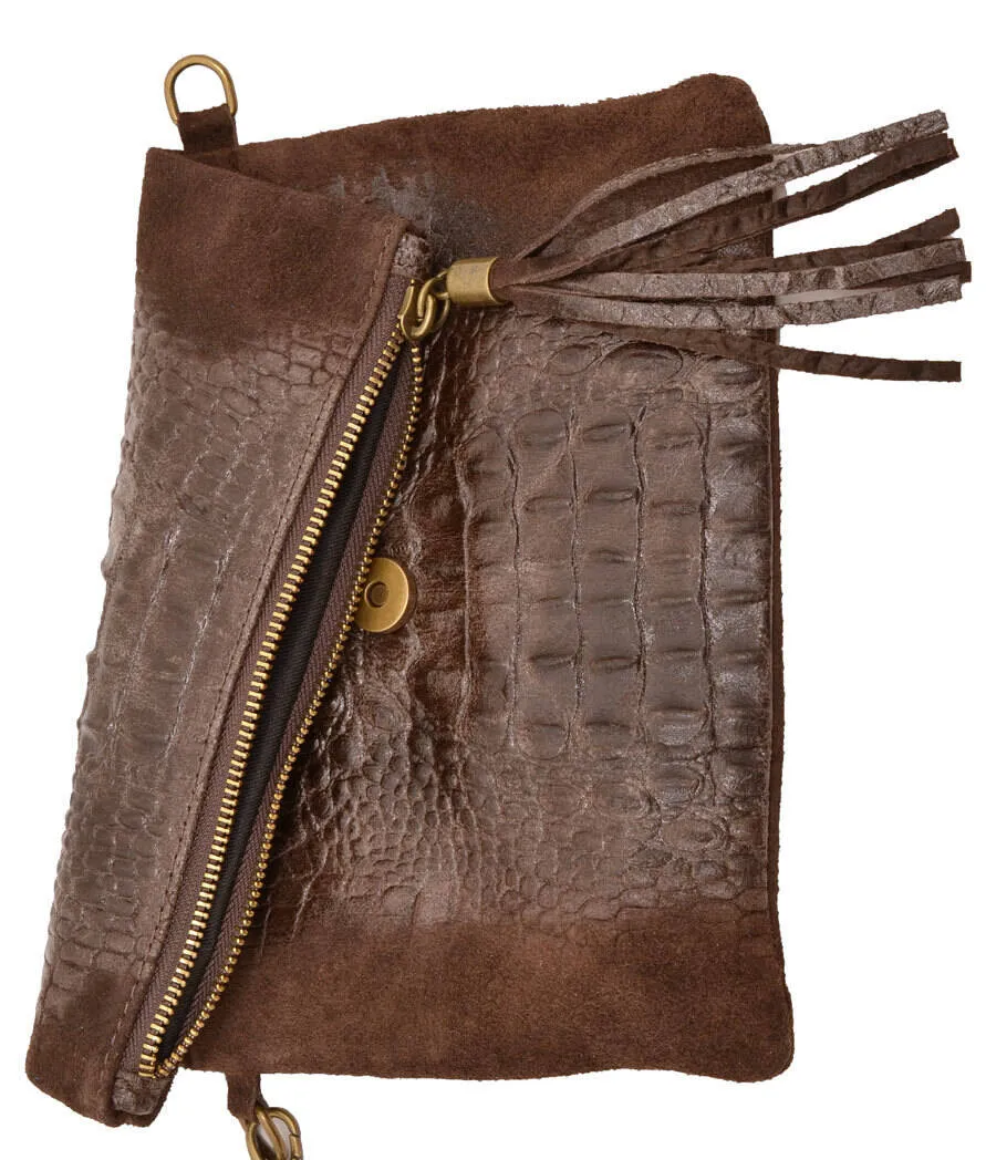 Pochette cuir vachette femme dark brown
